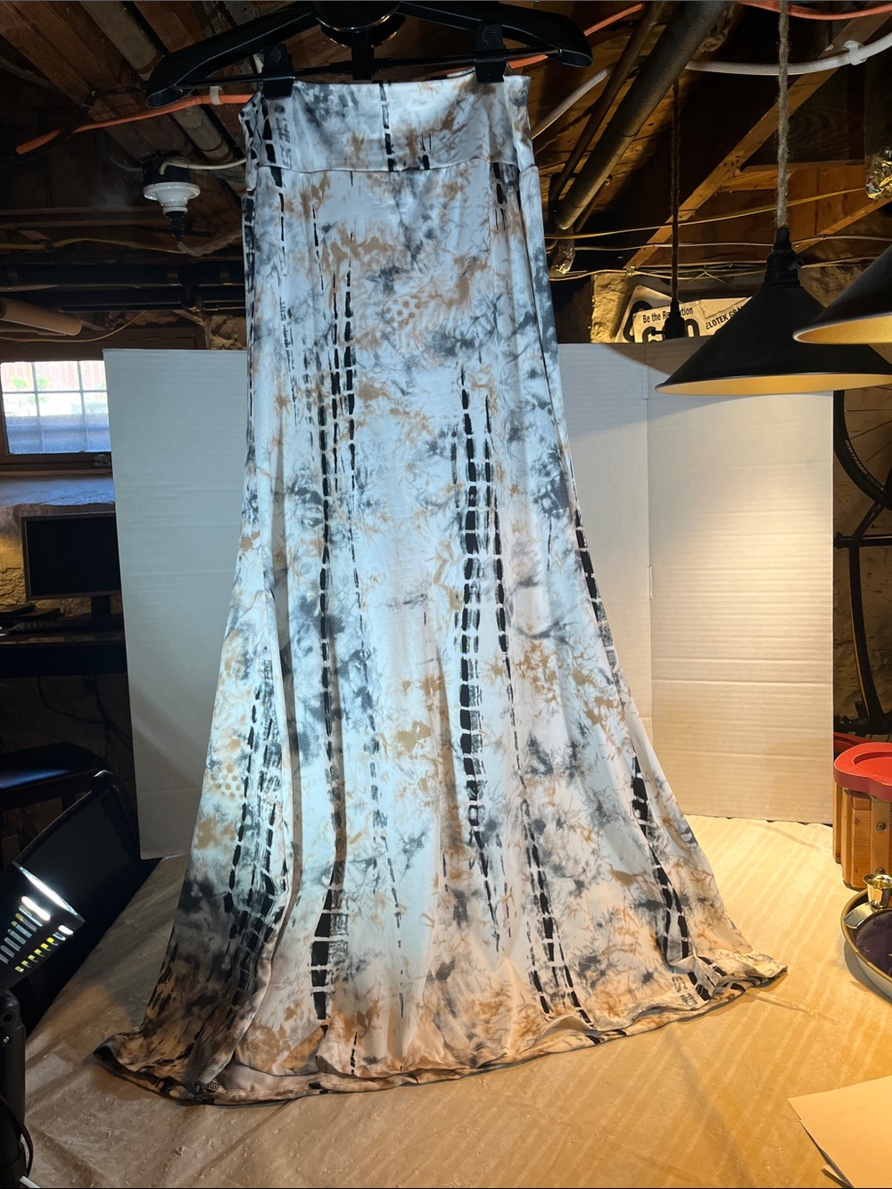 Tie-Dye Maxi Skirt — Black, Gray & Tan